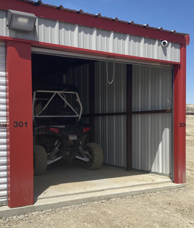 self storage units for ATVs and razors.